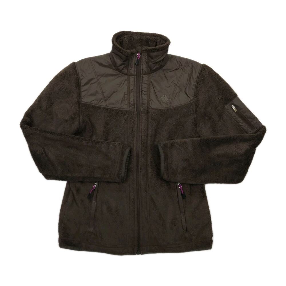 Nike Fleece Jacket Women's Small Brown Soft ACG Sherpa Fleece Zip Up Retro Y2K